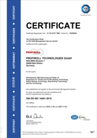 Certificate Profiroll Environmental Management System DIN EN ISO 14001:2015