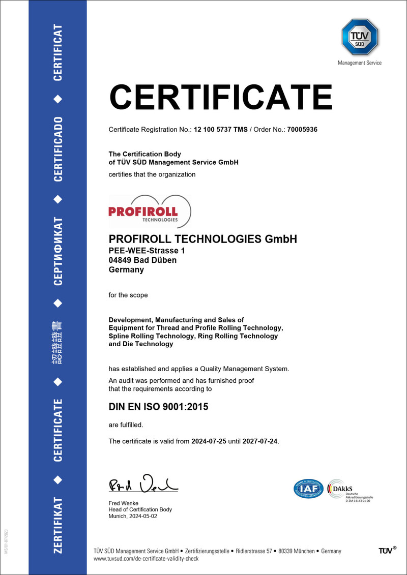 quality certificate DIN ISO 9001:2015